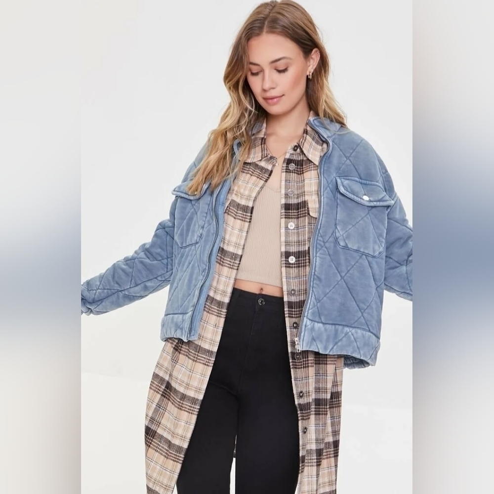 NWT - Forever 21 Premium Label - Quilted Mineral Wash Zip-Up Jacket - Size Small